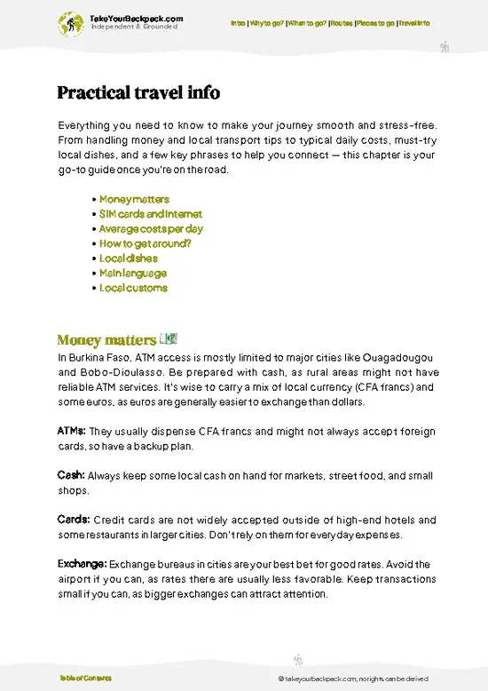 example page 7 from our offline Travel Guide for Burkina Faso